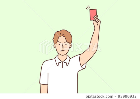 Angry male referee show red card 95996932