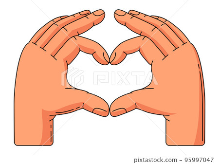 Happy Valentine Day illustration of hands heart gesture. Holiday romantic love symbol. Happy Valentine Day illustration of hands heart gesture. Holiday romantic love symbol. 95997047