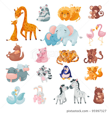 Mom Animal Cuddling with Its Little Baby Loving Each Other Big Vector Set Mom Animal Cuddling with Its Little Baby Loving Each Other Big Vector Set 95997327