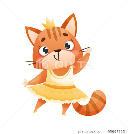 Cute Cat Dancing Ballet Wearing Skirt and Crown on Its Head Vector Illustration Cute Cat Dancing Ballet Wearing Skirt and Crown on Its Head Vector Illustration 95997335