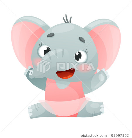 Cute kitty elephant in pink tutu dress. Funny baby animal dancing cartoon vector illustration Cute kitty elephant in pink tutu dress. Funny baby animal dancing cartoon vector illustration 95997362