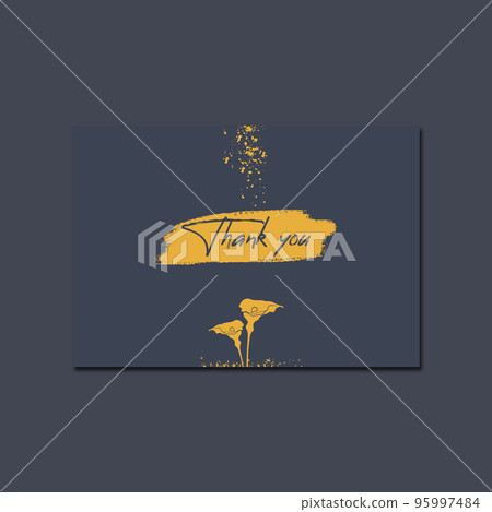 Card template calla lily flower with ink gold glitter and brushstroke art elegant blue background. Card template calla lily flower with ink gold glitter and brushstroke art elegant blue background. 95997484