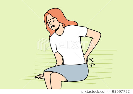 Unwell woman suffer from backache  95997732