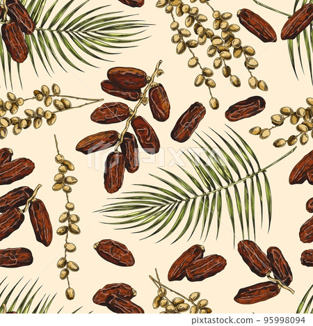 Dates seamless pattern, hand drawn colored sketch vector illustration. Dates seamless pattern, hand drawn colored sketch vector illustration. 95998094