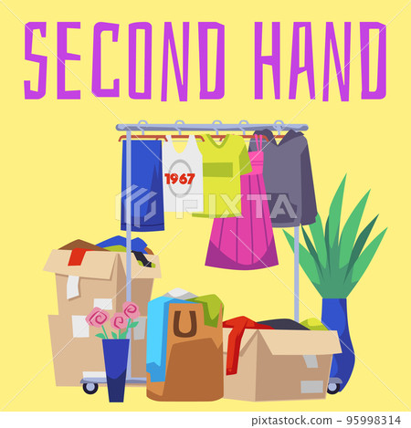 Second hand market or store banner or signboard template, vector illustration. Second hand market or store banner or signboard template, vector illustration. 95998314