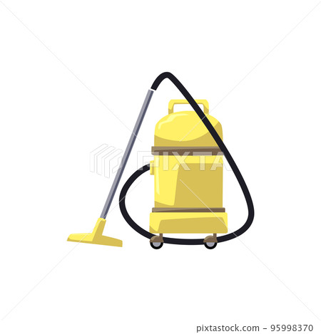 Old vacuum cleaner with hose, flat vector illustration isolated on white background. Old vacuum cleaner with hose, flat vector illustration isolated on white background. 95998370