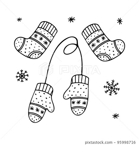 Doodle of pair mittens and socks. Doodle of pair mittens and socks. 95998716