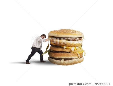 Man pushes a sandwich Man pushes a sandwich 95999025