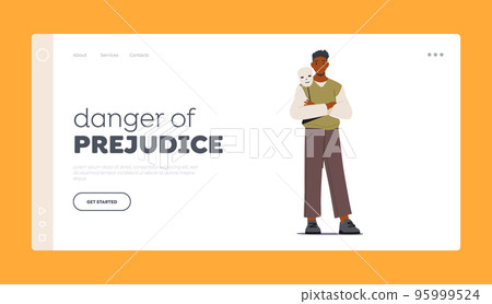 Danger Of Prejudice landing Page Template. Black Man Holding Mask. Unhappy Male Character Hypocrisy, Dishonesty Danger Of Prejudice landing Page Template. Black Man Holding Mask. Unhappy Male Character Hypocrisy, Dishonesty 95999524
