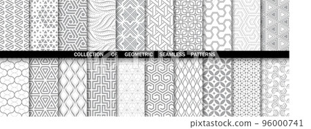 Geometric set of seamless gray and white patterns. Simple graphics. Geometric set of seamless gray and white patterns. Simple graphics. 96000741