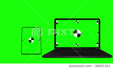 Laptop, tablet computer with green screens. 3D... - Stock Illustration  [96001302] - PIXTA