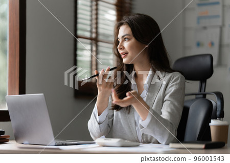 Business Documents, Auditor businesswoman searching document legal prepare paperwork and report for analysis TAX time, accountant Documents data contract partner deal in workplace 96001543