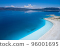 Blue Salda lake. Aerial view of beautiful white sand beach and unreal blue coastline. 96001695