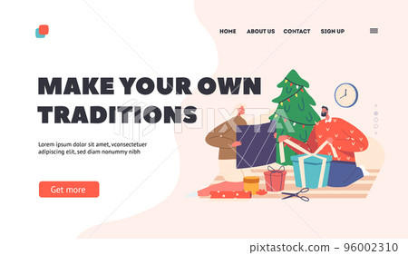 Festive Xmas Eve Traditions Landing Page Template. Characters Couple Prepare for New Year and Christmas Holidays Festive Xmas Eve Traditions Landing Page Template. Characters Couple Prepare for New Year and Christmas Holidays 96002310