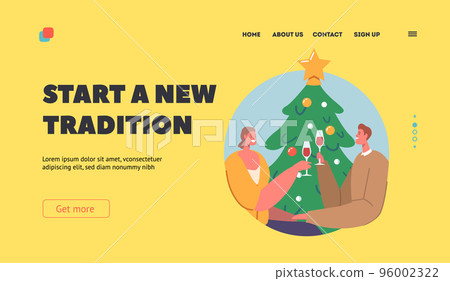 New Year Tradition Landing Page Template. Love, Romantic Date for Christmas. Happy Loving Couple Characters 96002322