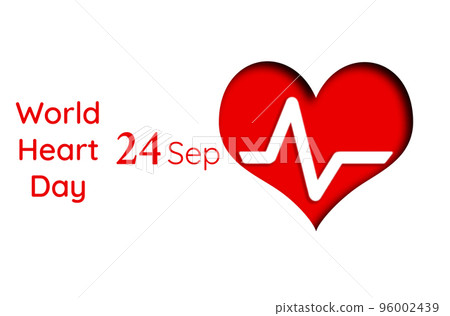 A red heart with a cardiogram on it, on a white background. Text. Concept of world heart day, September 24 A red heart with a cardiogram on it, on a white background. Text. Concept of world heart day, September 24 96002439