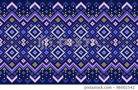 Embroidery ethnic pattern, Vector Geometric abstract background, Cross stitch classic aztec style, Purple pattern beautiful horizontal, Design for textile, fabric, backdrop, digital print, graphic Embroidery ethnic pattern, Vector Geometric abstract background, Cross stitch classic aztec style, Purple pattern beautiful horizontal, Design for textile, fabric, backdrop, digital print, graphic 96002542