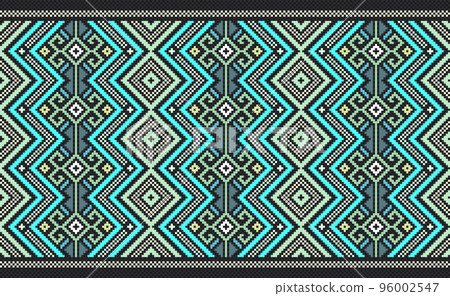 Geometric ethnic pattern, Vector embroidery abstract background, Pixel classic aztec style, Green pattern beautiful horizontal, Design for textile, fabric, backdrop, digital print, graphic Geometric ethnic pattern, Vector embroidery abstract background, Pixel classic aztec style, Green pattern beautiful horizontal, Design for textile, fabric, backdrop, digital print, graphic 96002547