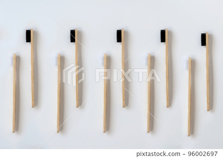 bamboo tooth brushes isolated on white background. Eco friendly concept 96002697
