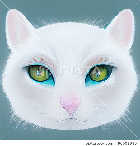 White cat without a mustache on a green background. Flat image. Digital illustration. White cat without a mustache on a green background. Flat image. Digital illustration. 96002989