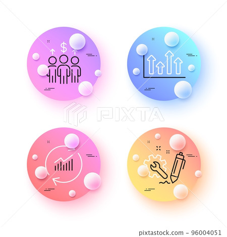 Upper arrows, Meeting and Engineering minimal line icons. 3d spheres or balls buttons. Update data icons. For web, application, printing. Growth infochart, Business collaboration, Construction. Vector Upper arrows, Meeting and Engineering minimal line icons. 3d spheres or balls buttons. Update data icons. For web, application, printing. Growth infochart, Business collaboration, Construction. Vector 96004051