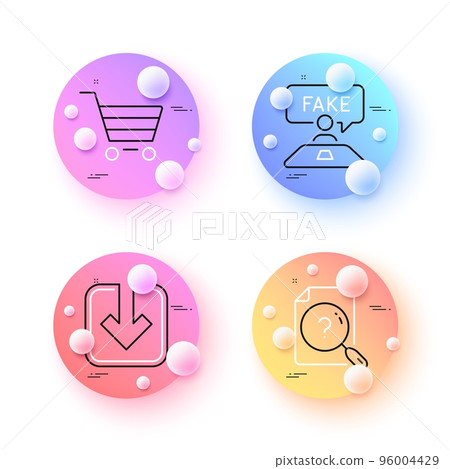 Fake review, Search document and Market sale minimal line icons. 3d spheres or balls buttons. Load document icons. For web, application, printing. Wrong talk, Questionnaire, Customer buying. Vector Fake review, Search document and Market sale minimal line icons. 3d spheres or balls buttons. Load document icons. For web, application, printing. Wrong talk, Questionnaire, Customer buying. Vector 96004429