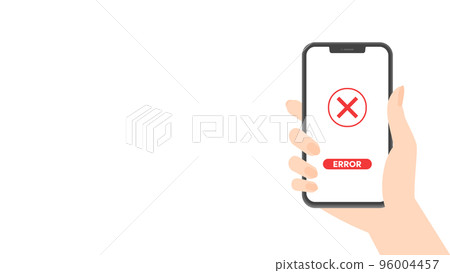 A woman's hand holding a smartphone with the letters x and ERROR displayed-smartphone error display/smartphone payment icon A woman's hand holding a smartphone with the letters x and ERROR displayed-smartphone error display/smartphone payment icon 96004457