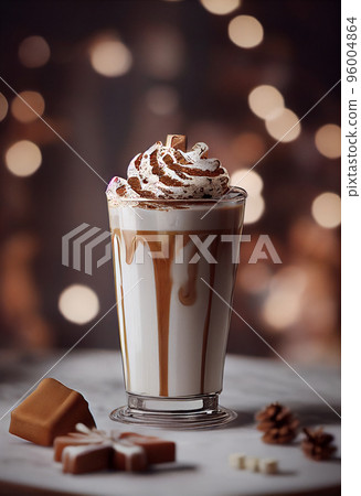 3d illustration of charamel latte in tall glass 3d illustration of charamel latte in tall glass 96004864