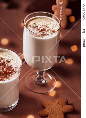 3d illustration of eggnog in glass, cinnamon, gingerbread. 96004872