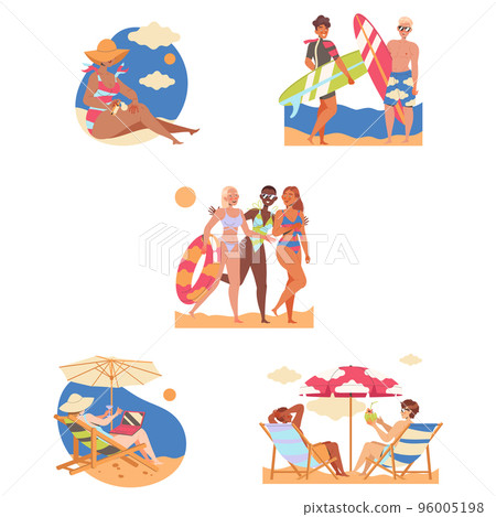 People Character on Beach Enjoying Summer Vacation and Seaside Rest Vector Set People Character on Beach Enjoying Summer Vacation and Seaside Rest Vector Set 96005198