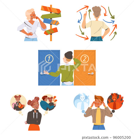 People Character Making Their Own Choice Choosing Between Options Vector Set 96005200
