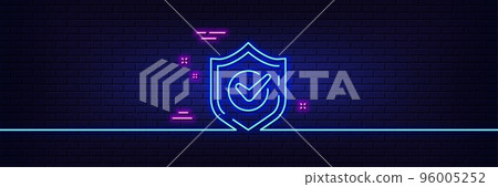 Neon light glow effect. Check mark line icon. Accepted or Approve sign. Tick shield symbol. 3d line neon glow icon. Brick wall banner. Confirmed outline. Vector Neon light glow effect. Check mark line icon. Accepted or Approve sign. Tick shield symbol. 3d line neon glow icon. Brick wall banner. Confirmed outline. Vector 96005252