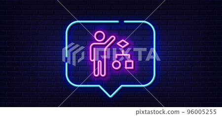 Neon light speech bubble. Algorithm line icon. Business management sign. Development symbol. Neon light background. Algorithm glow line. Brick wall banner. Vector Neon light speech bubble. Algorithm line icon. Business management sign. Development symbol. Neon light background. Algorithm glow line. Brick wall banner. Vector 96005255