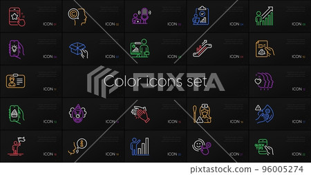 Set of Technical documentation, Education and Customer satisfaction line icons. Include Graph chart, Leadership, Escalator icons. Dirty mask, Identification card, Writer web elements. Vector Set of Technical documentation, Education and Customer satisfaction line icons. Include Graph chart, Leadership, Escalator icons. Dirty mask, Identification card, Writer web elements. Vector 96005274