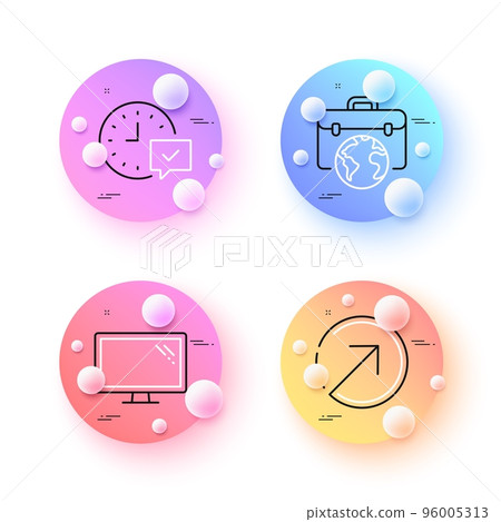 Businessman case, Direction and Monitor minimal line icons. 3d spheres or balls buttons. Select alarm icons. For web, application, printing. Vector 96005313