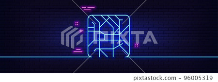 Neon light glow effect. Metro map line icon. Underground subway sign. Transit topological map symbol. 3d line neon glow icon. Brick wall banner. Metro map outline. Vector Neon light glow effect. Metro map line icon. Underground subway sign. Transit topological map symbol. 3d line neon glow icon. Brick wall banner. Metro map outline. Vector 96005319