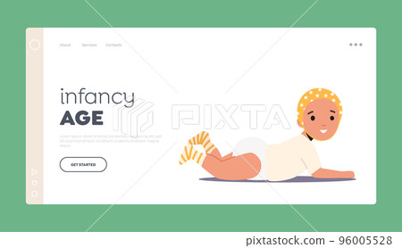Infancy Age Landing Page Template. Little Baby Crawl on Floor. Cute Cheerful Smiling Child Character Wear Diaper 96005528