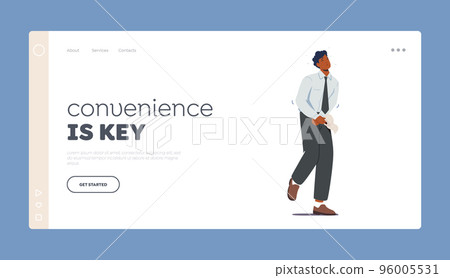 Convenience is Key Landing Page Template. Man with Toilet Paper in Hands Stand At Closed Toilet Door Want To Poo Convenience is Key Landing Page Template. Man with Toilet Paper in Hands Stand At Closed Toilet Door Want To Poo 96005531