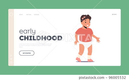 Early Childhood Landing Page Template. Little Baby Girl Learn to Walk. Cute Cheerful Smiling Child Female Character Early Childhood Landing Page Template. Little Baby Girl Learn to Walk. Cute Cheerful Smiling Child Female Character 96005532