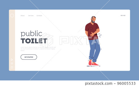 Public Toilet Landing Page Template. Male Character Desperation due to Diarrhea, Bellyache and Stomach Pain Public Toilet Landing Page Template. Male Character Desperation due to Diarrhea, Bellyache and Stomach Pain 96005533