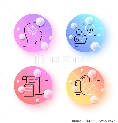 Cyber attack, Medical drugs and Documents minimal line icons. 3d spheres or balls buttons. Recruitment icons. For web, application, printing. Ransomware risk, Medicine pills, Office file. Vector Cyber attack, Medical drugs and Documents minimal line icons. 3d spheres or balls buttons. Recruitment icons. For web, application, printing. Ransomware risk, Medicine pills, Office file. Vector 96005638
