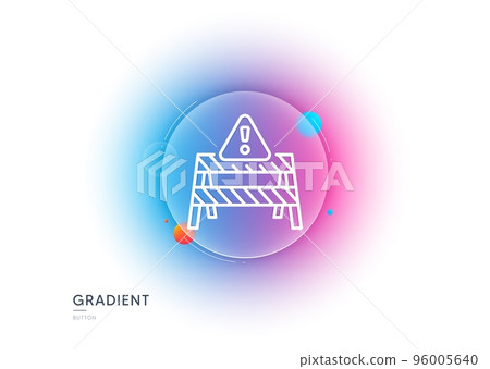 Warning road sign line icon. Gradient blur button with glassmorphism. Attention triangle sign. Caution alert symbol. Transparent glass design. Warning road line icon. Vector Warning road sign line icon. Gradient blur button with glassmorphism. Attention triangle sign. Caution alert symbol. Transparent glass design. Warning road line icon. Vector 96005640