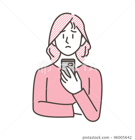 A young woman who is troubled, worried, and thinking about looking at a smartphone (smartphone) [vector illustration material] 96005642