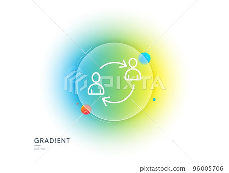 Teamwork line icon. Gradient blur button with glassmorphism. User communication or Human resources. Profile Avatar sign. Person silhouette symbol. Transparent glass design. Vector 96005706