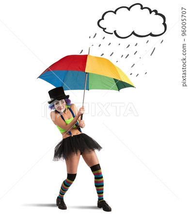 Clowns with rainbow umbrella Clowns with rainbow umbrella 96005707