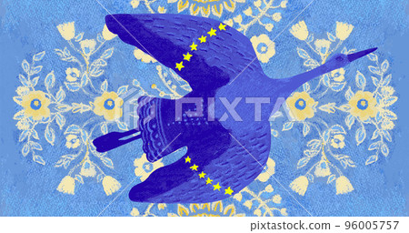 Flying stork. Peace symbol, no war concept. Hand drawn 96005757