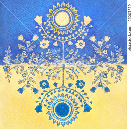 Ukraine banner. Folk pattern in the colors of the national flag of Ukraine. Peace symbol, Stop the war. Support Ukraine 96005759