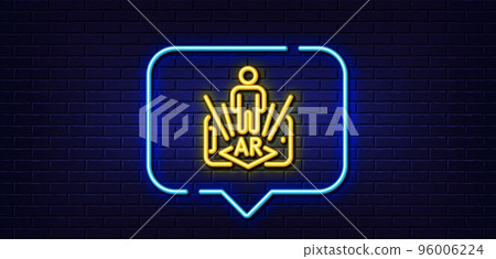 Neon light speech bubble. Augmented reality phone line icon. VR simulation sign. 3d person symbol. Neon light background. Augmented reality glow line. Brick wall banner. Vector Neon light speech bubble. Augmented reality phone line icon. VR simulation sign. 3d person symbol. Neon light background. Augmented reality glow line. Brick wall banner. Vector 96006224