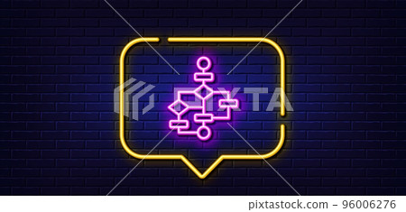 Neon light speech bubble. Block diagram line icon. Path scheme sign. Algorithm symbol. Neon light background. Block diagram glow line. Brick wall banner. Vector Neon light speech bubble. Block diagram line icon. Path scheme sign. Algorithm symbol. Neon light background. Block diagram glow line. Brick wall banner. Vector 96006276
