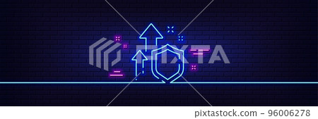Neon light glow effect. Improving safety line icon. Increased privacy sign. Secure defense symbol. 3d line neon glow icon. Brick wall banner. Improving safety outline. Vector 96006278